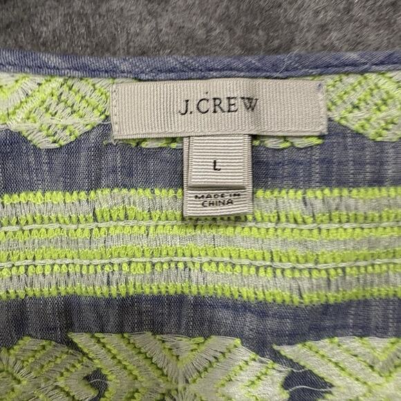 J.‎ Crew Sleeveless Linen Blend Top Womens Sz L Blue Chambray Embroidered - Picture 3 of 5